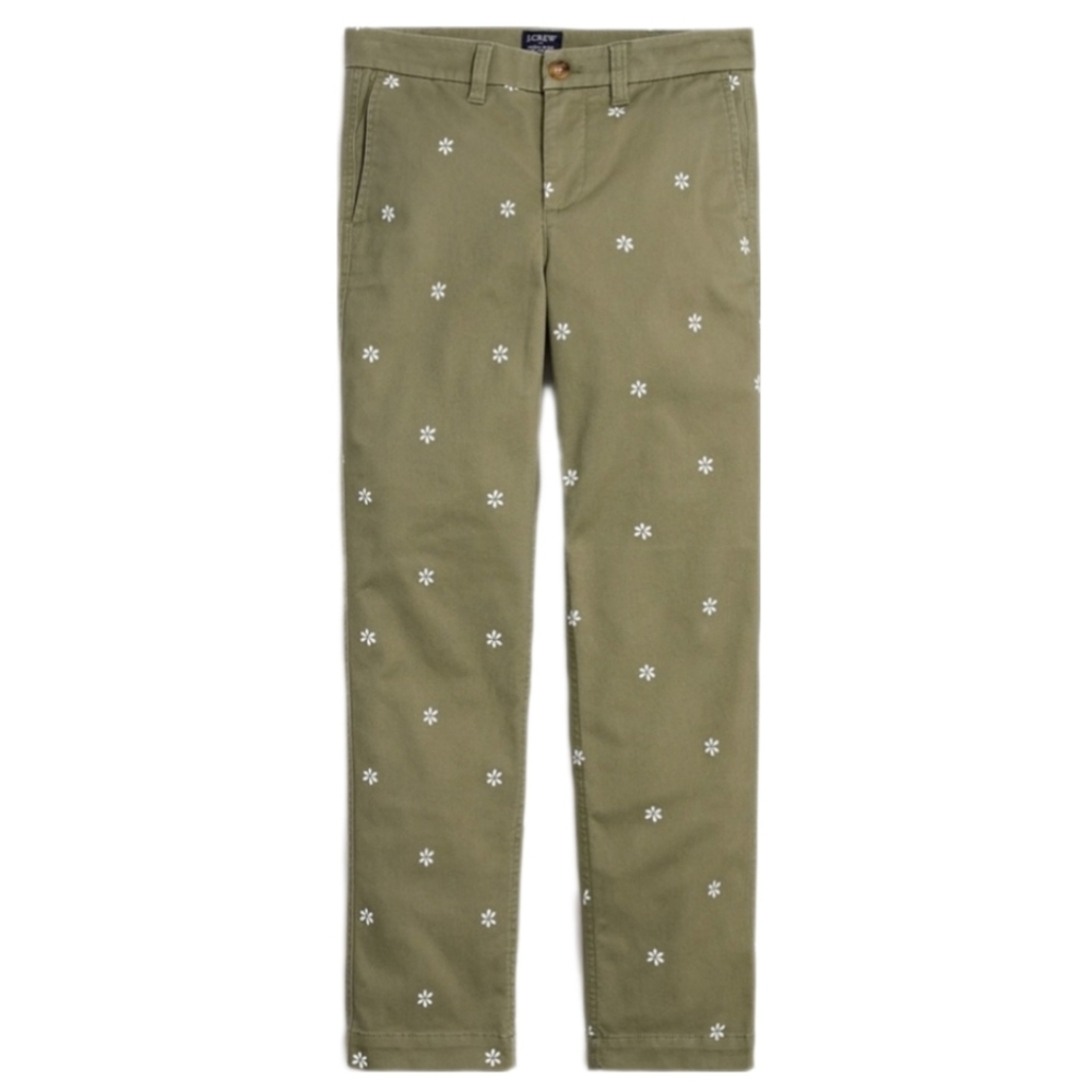 J. Crew Factory Olive Green Embroidered Daisy Chino Pants
